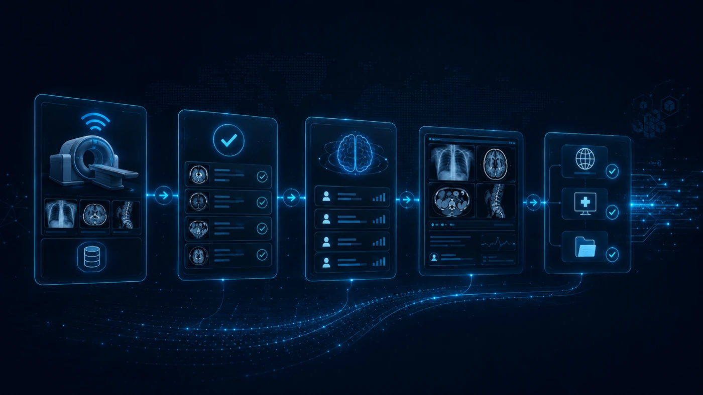 RIS PACS workflow pipeline illustration